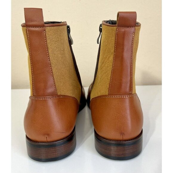 Mens 12 Two Tone Leather Button Boots 1920s Style zip Leather Suede Natbee - Picture 7 of 16